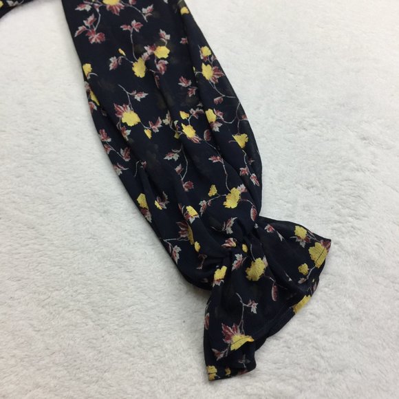 New! Lush Blouse Top Size M Black Yellow Floral Print Sheer Chiffon Long Sleeve - Picture 15 of 15